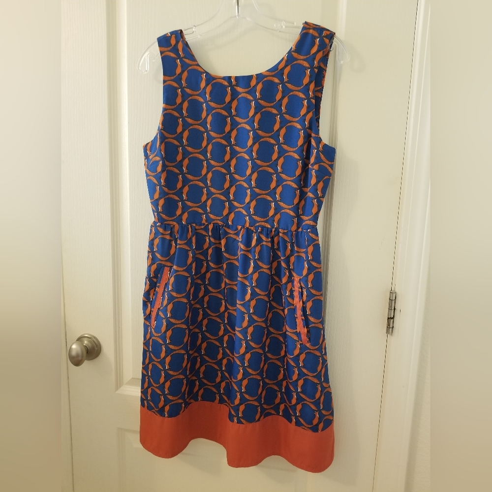 NWOT Blue and rust Maison Jules fox dress, size M